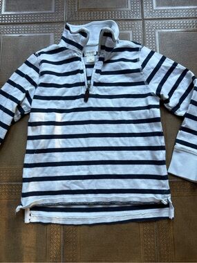 Crewcuts White and Navy Striped Half-Zip Pullover